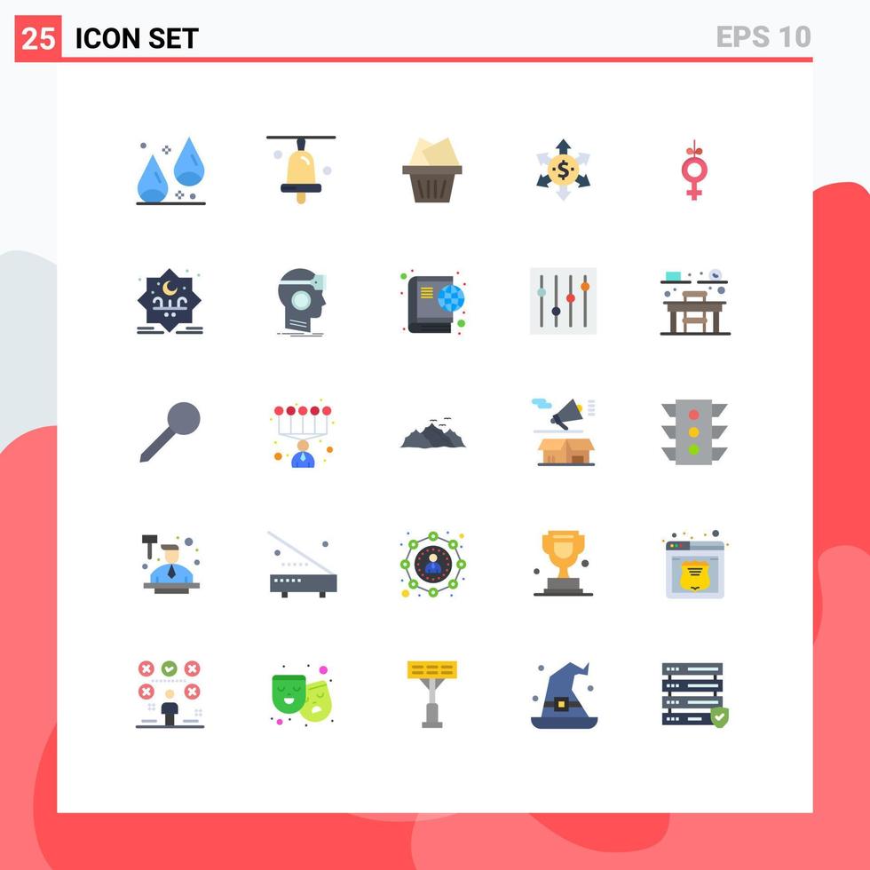 User Interface Pack of 25 Basic Flat Colors of eid ribbon mail symbol arrow Editable Vector Design Elements