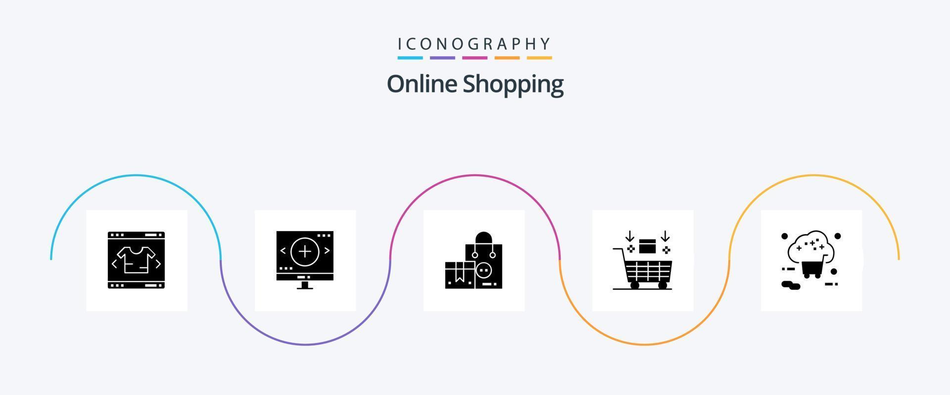 paquete de iconos de glifo 5 de compras en línea que incluye compras. carro. buscar. ai. compras vector