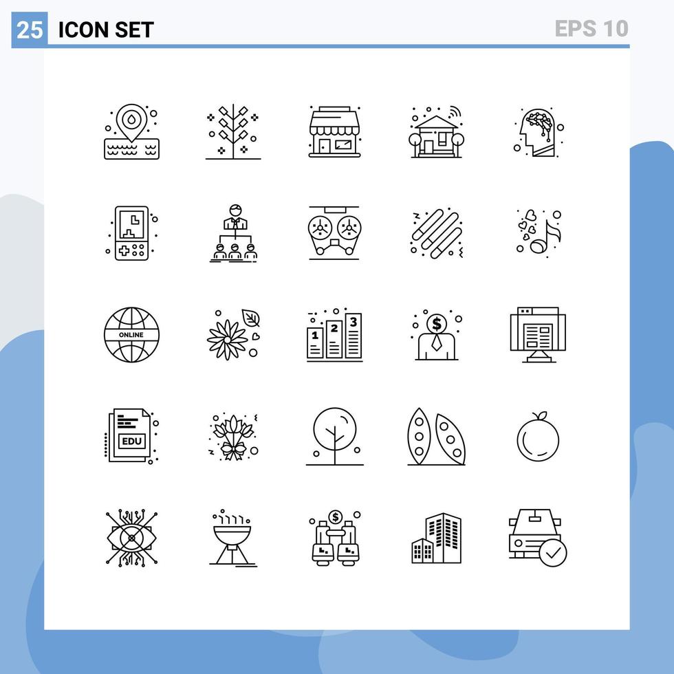 25 Universal Line Signs Symbols of brain tree shop wifi smart Editable Vector Design Elements