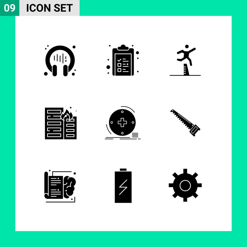 Universal Icon Symbols Group of 9 Modern Solid Glyphs of risk flame athlete fire steeplechase Editable Vector Design Elements