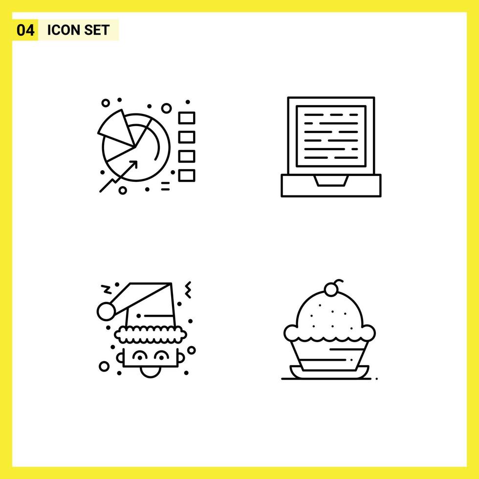 Mobile Interface Line Set of 4 Pictograms of chart santa statistics design claus Editable Vector Design Elements