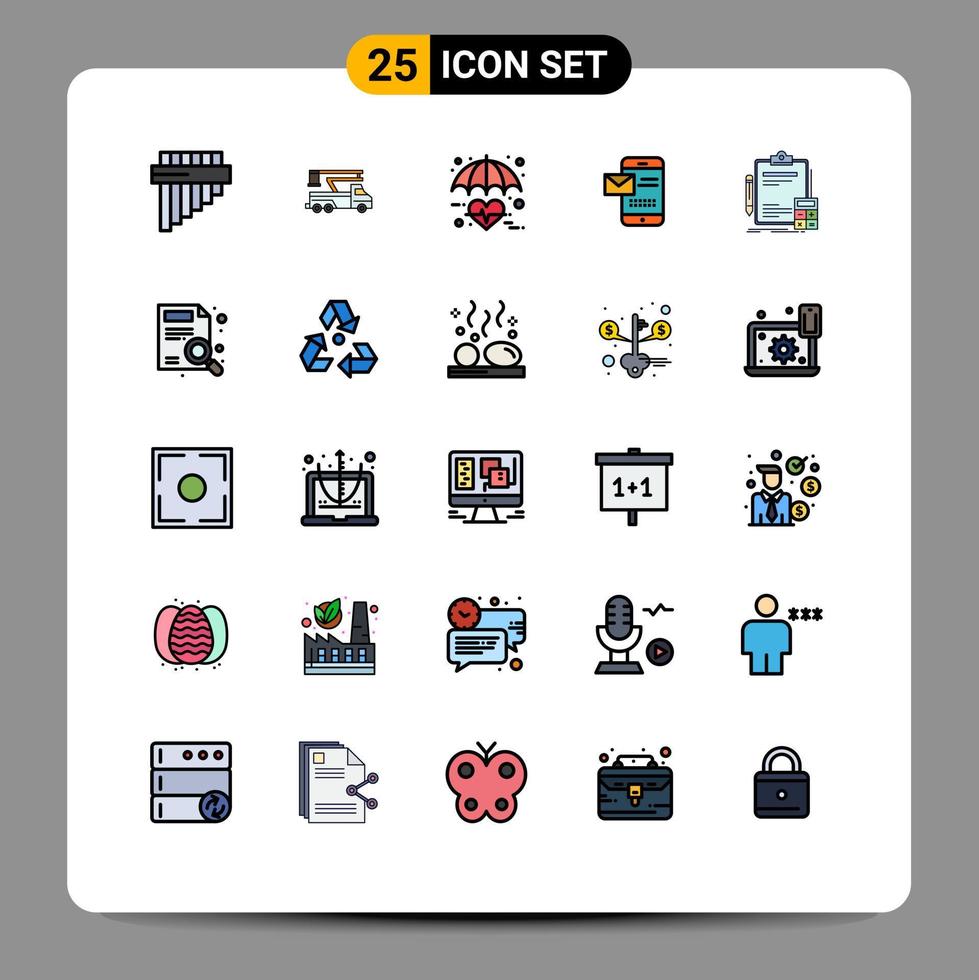 Pictogram Set of 25 Simple Filled line Flat Colors of receiving sms sms healthcare message heart Editable Vector Design Elements