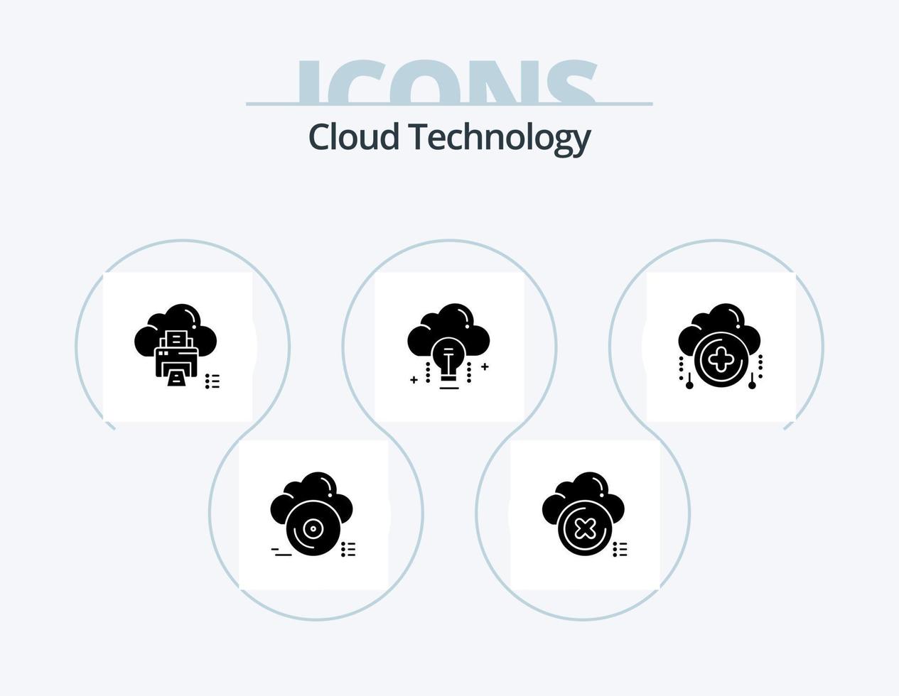Cloud Technology Glyph Icon Pack 5 Icon Design. data. cloud. cancel. device. print vector