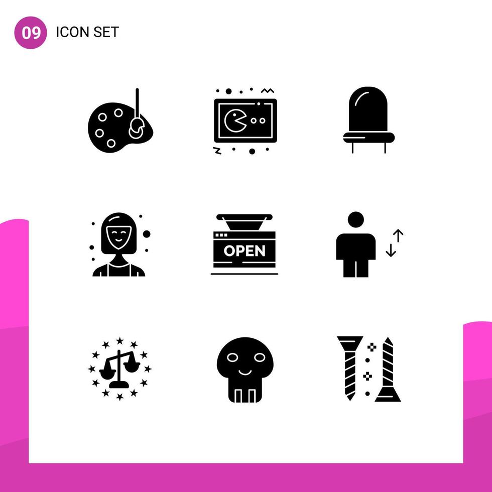 Modern Set of 9 Solid Glyphs Pictograph of open executive console director business Editable Vector Design Elements