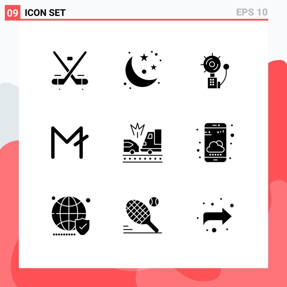 9 Thematic Vector Solid Glyphs and Editable Symbols of crypto currency coin stars moon coin fire Editable Vector Design Elements