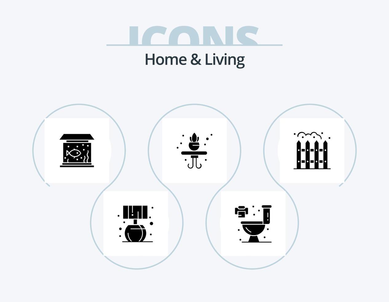 Home And Living Glyph Icon Pack 5 Icon Design. . fence. fish. living. shelf vector