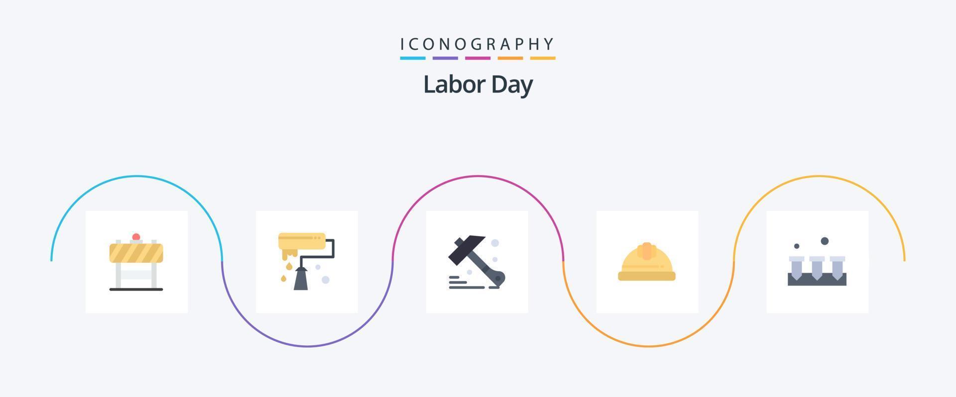 paquete de iconos flat 5 del día del trabajo que incluye equipo. tornillo. construcción. casco laboral. casco vector