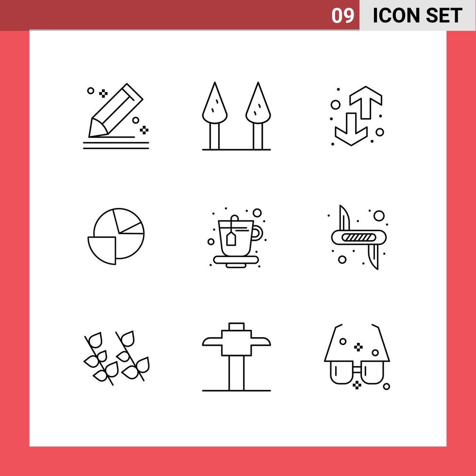 Set of 9 Vector Outlines on Grid for drink graph down pie analytics Editable Vector Design Elements