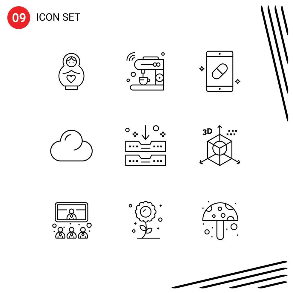 9 Outline concept for Websites Mobile and Apps archive clouded wifi cloud medicine Editable Vector Design Elements