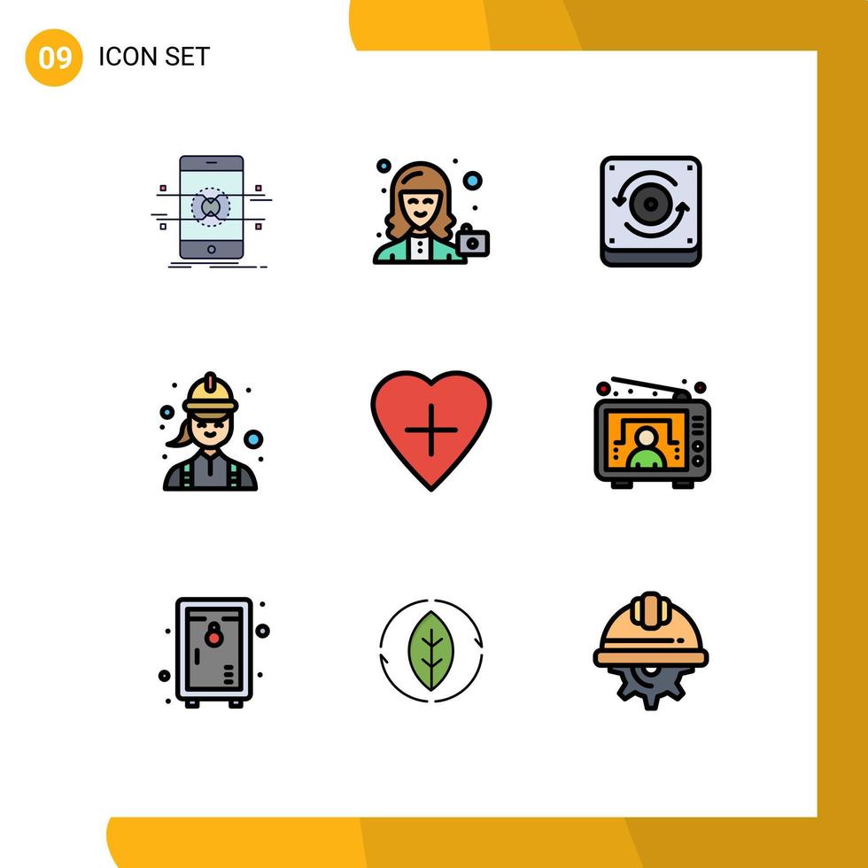 Pictogram Set of 9 Simple Filledline Flat Colors of technician engineer profile electrician sound Editable Vector Design Elements