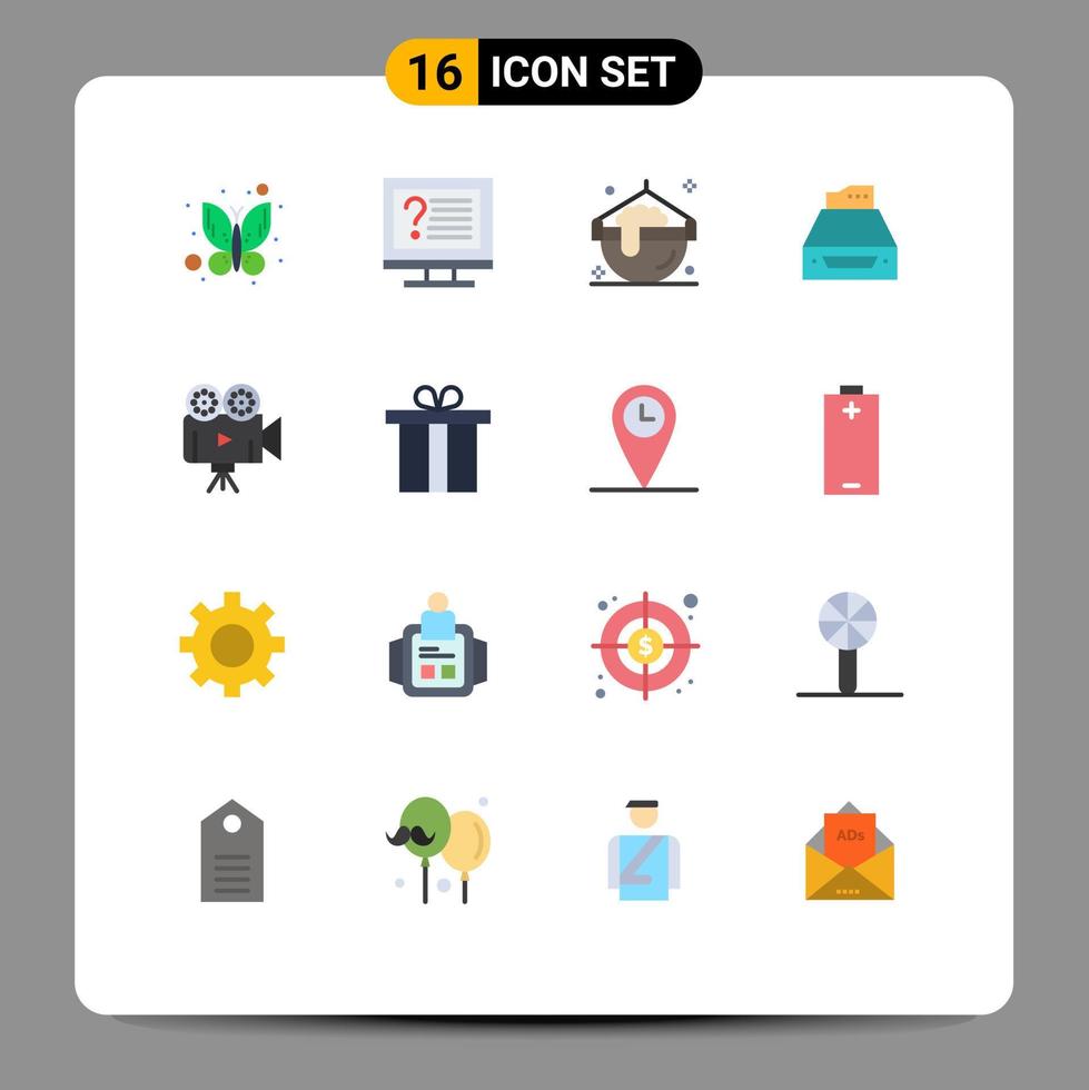16 User Interface Flat Color Pack of modern Signs and Symbols of inbox data cook accounts files Editable Pack of Creative Vector Design Elements