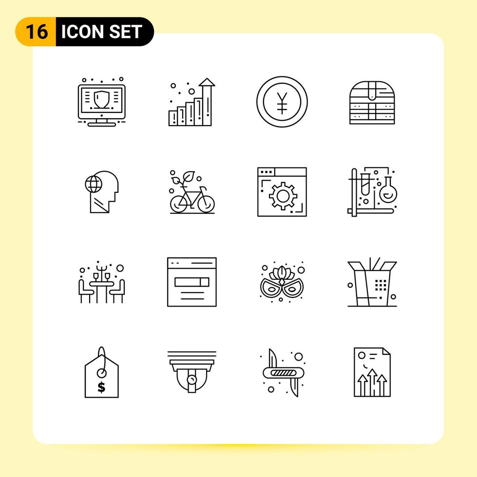 User Interface Pack of 16 Basic Outlines of globe security currency ireland box Editable Vector Design Elements
