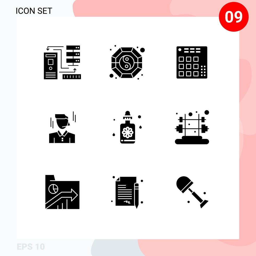 Solid Glyph Pack of 9 Universal Symbols of man manager ying businessman live Editable Vector Design Elements