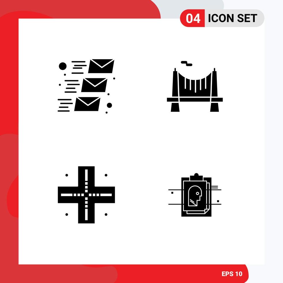 Pictogram Set of 4 Simple Solid Glyphs of email location email message river report Editable Vector Design Elements