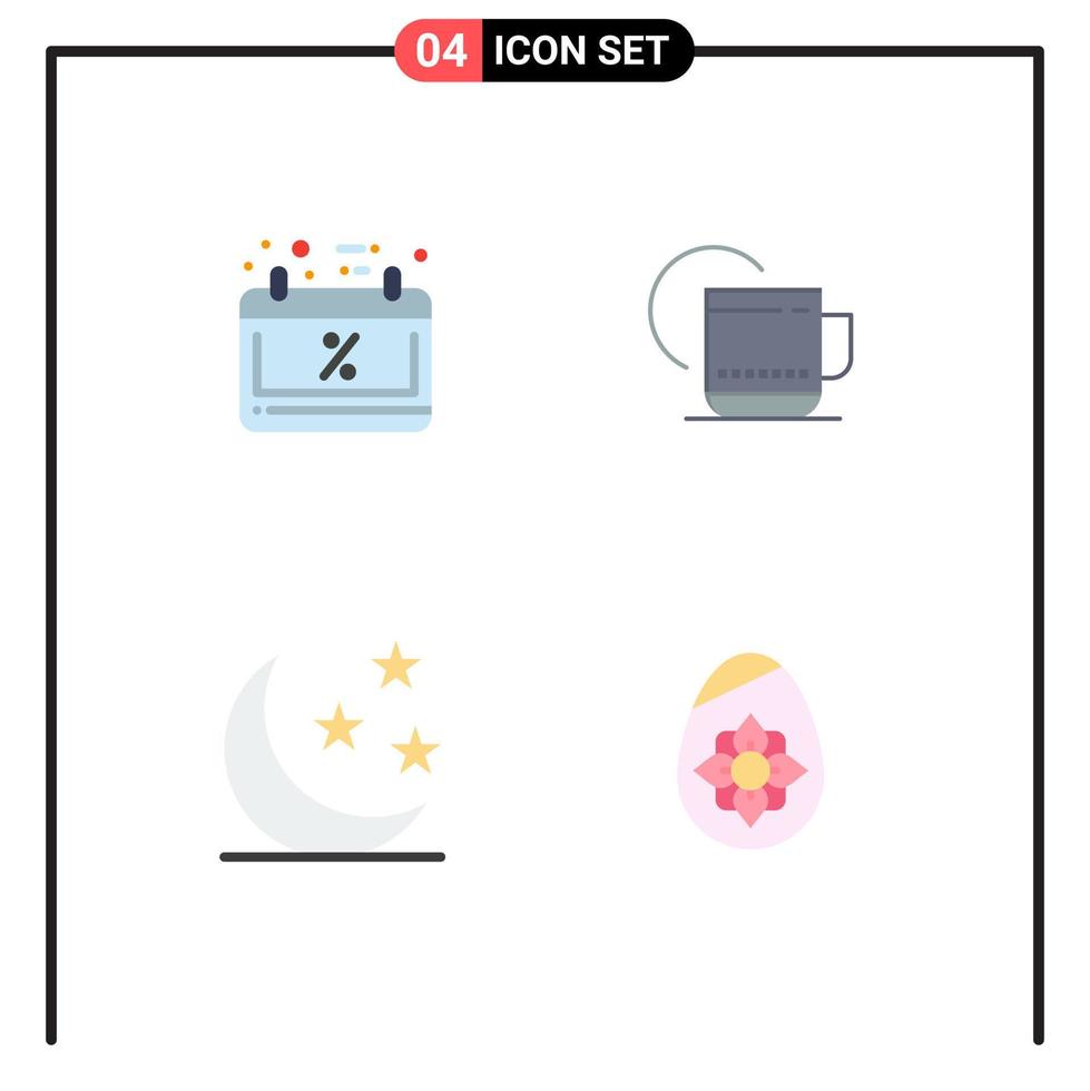 Mobile Interface Flat Icon Set of 4 Pictograms of black half moon schedule sale hotel nature Editable Vector Design Elements
