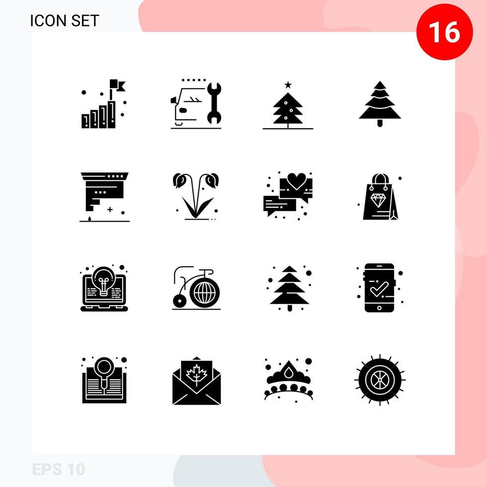Pack of 16 Modern Solid Glyphs Signs and Symbols for Web Print Media such as development coding tree cartridge plant Editable Vector Design Elements