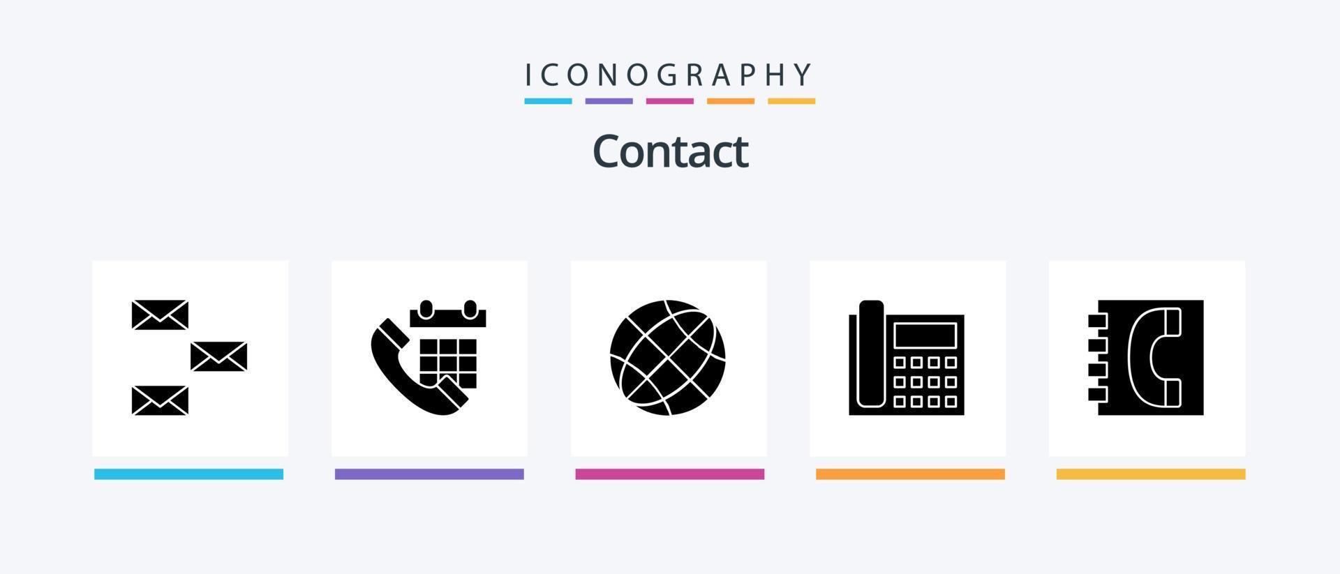 Contact Glyph 5 Icon Pack Including contact. call. date. globe. contact us. Creative Icons Design vector