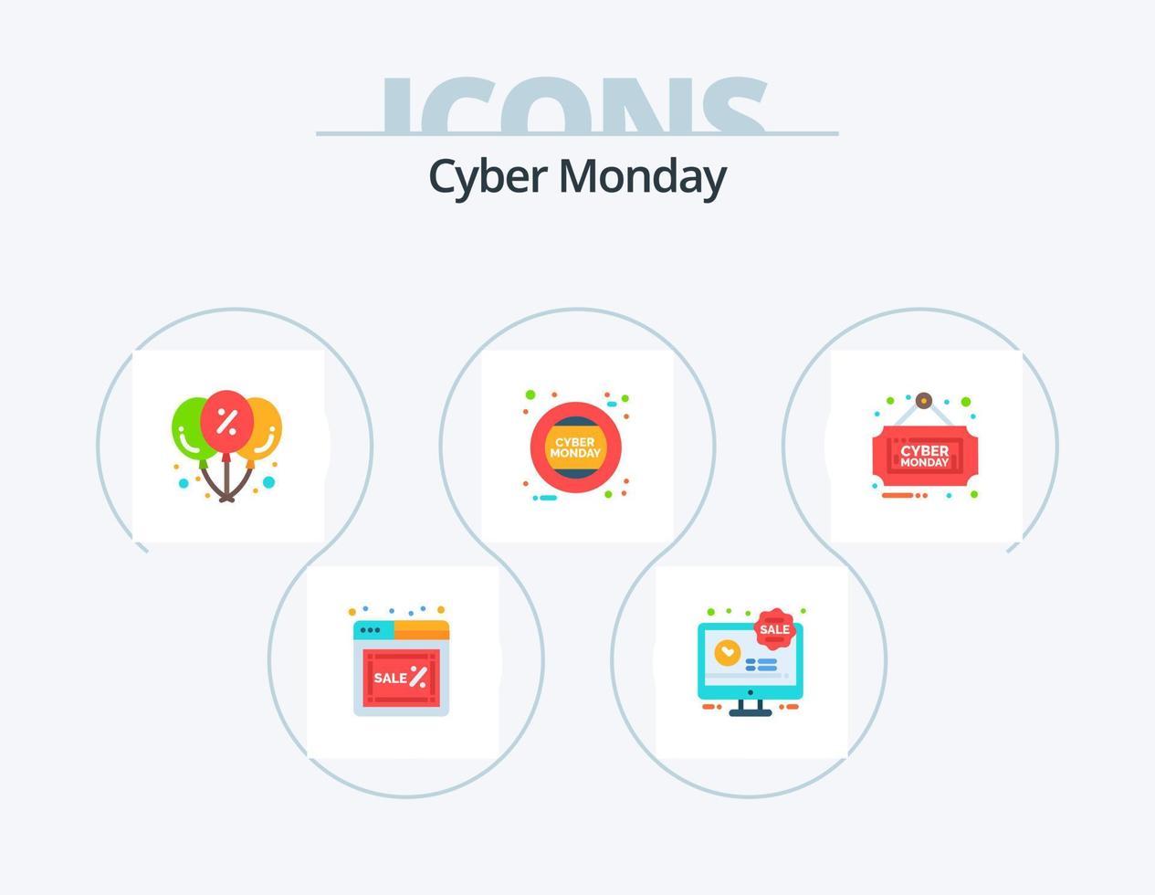 Cyber Monday Flat Icon Pack 5 Icon Design. board. monday. discount. holding. party vector