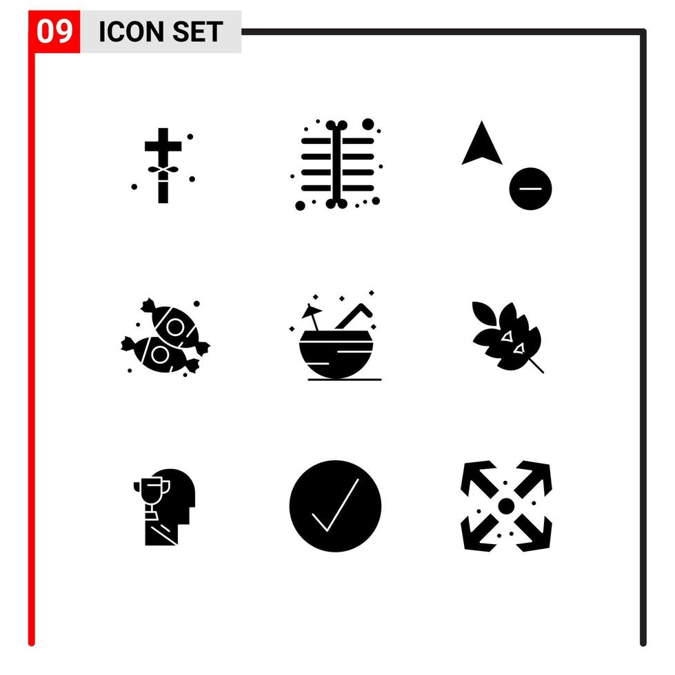 Mobile Interface Solid Glyph Set of 9 Pictograms of summer coconut copy beach food Editable Vector Design Elements