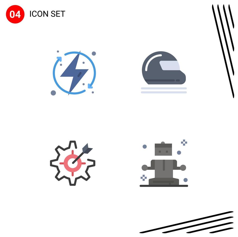 Set of 4 Modern UI Icons Symbols Signs for charge sport energy motorcycle focus Editable Vector Design Elements