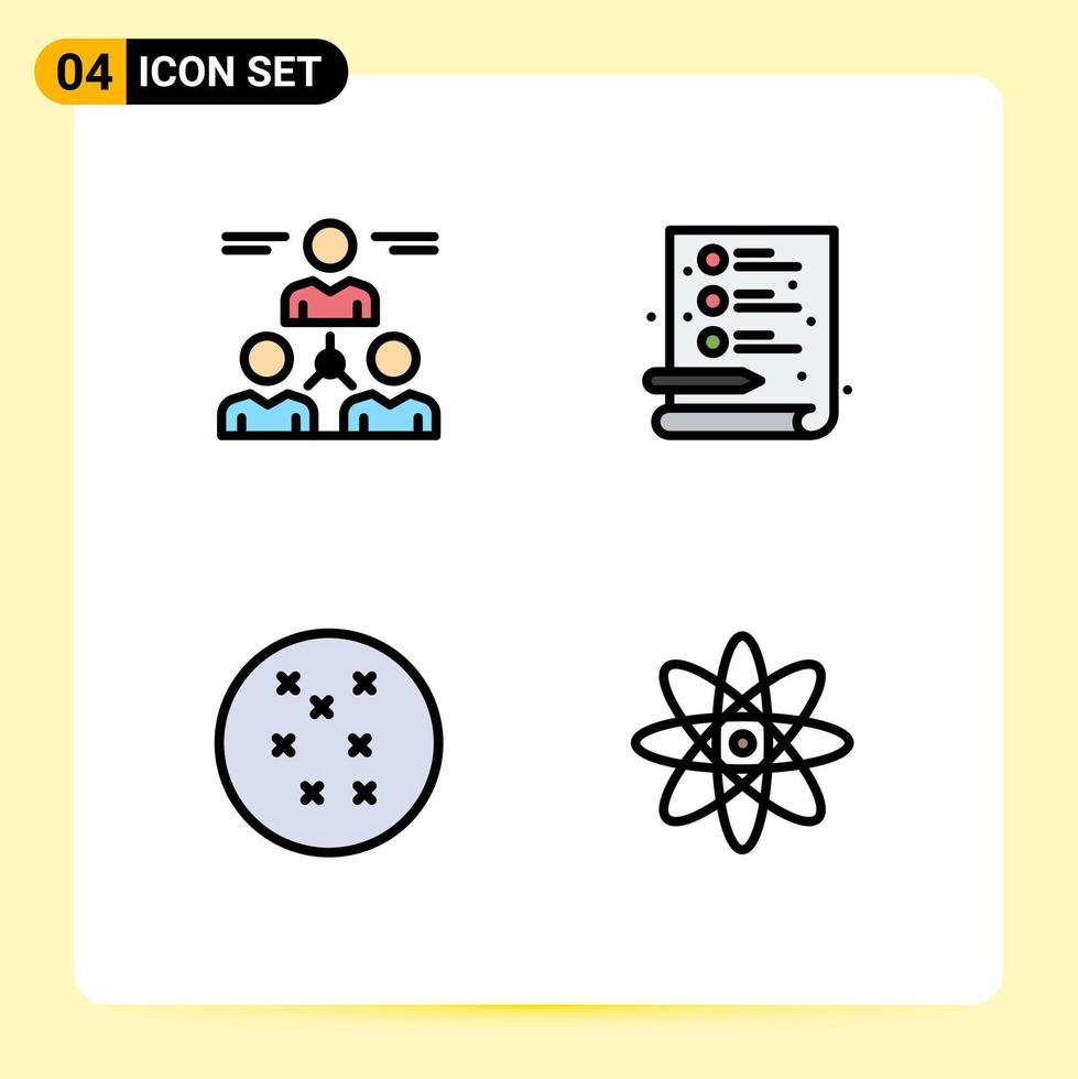 4 Thematic Vector Filledline Flat Colors and Editable Symbols of connect atom team process science Editable Vector Design Elements