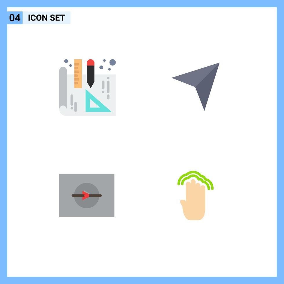 4 Thematic Vector Flat Icons and Editable Symbols of blueprints marketing pointer video four Editable Vector Design Elements