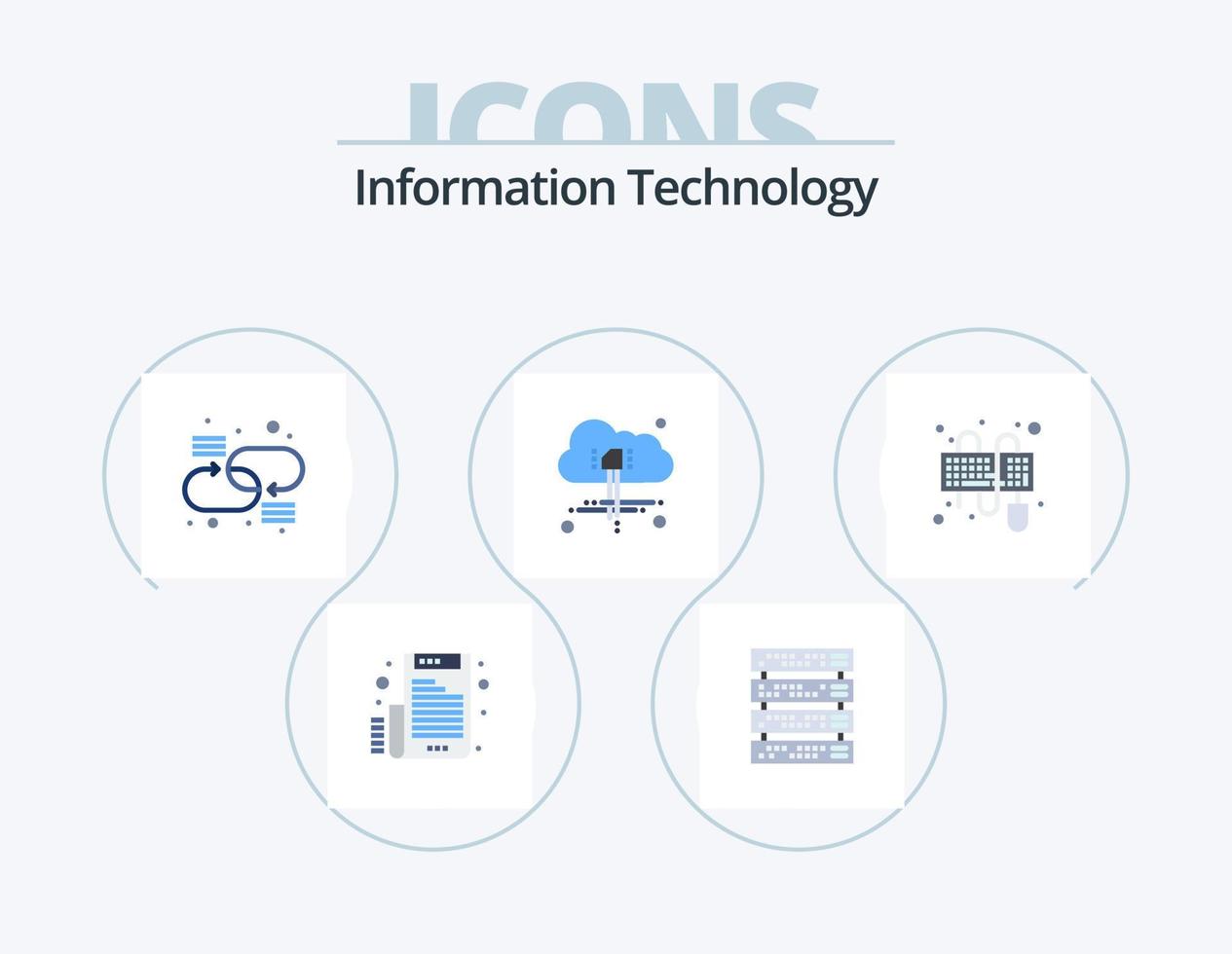 paquete de iconos planos de tecnología de la información 5 diseño de iconos. teclado. aporte. cadena. poder. nube vector