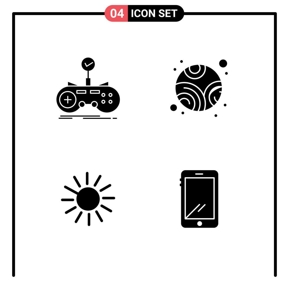 4 Solid Glyph concept for Websites Mobile and Apps check coin gamepad planet crypto currency Editable Vector Design Elements