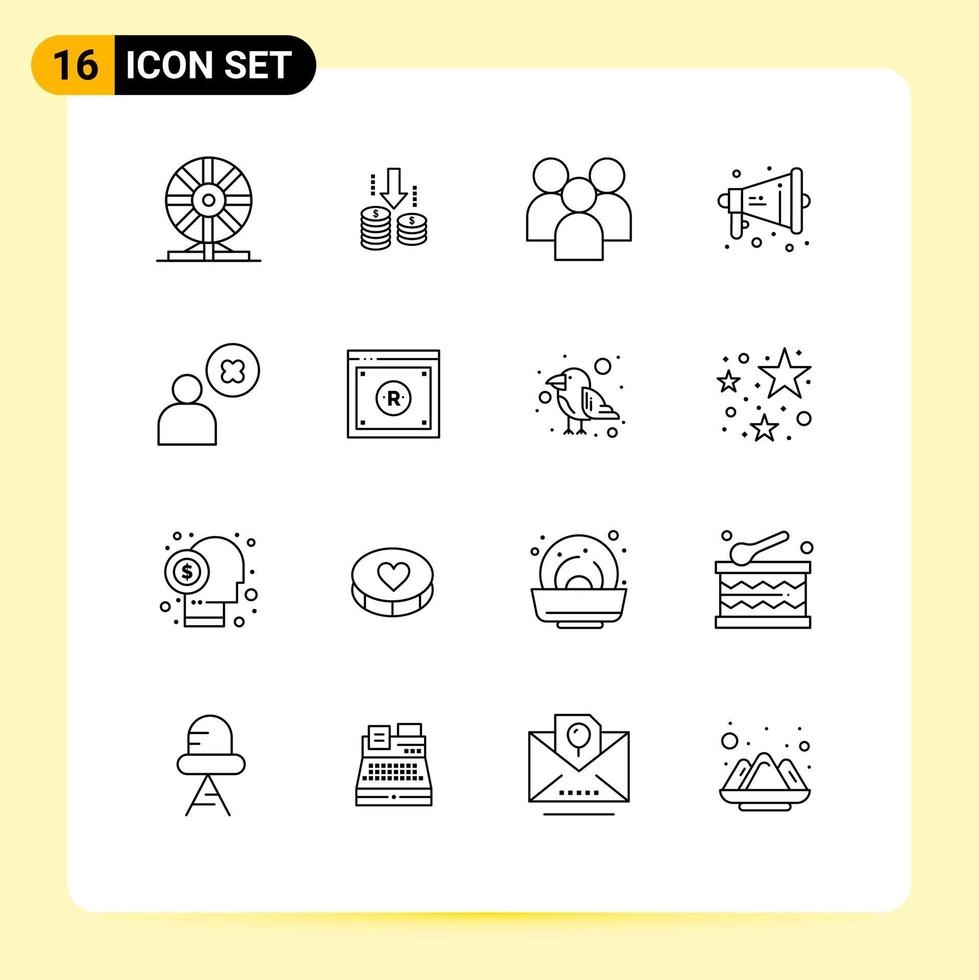 16 Universal Outline Signs Symbols of warning megaphone analysis loud organization Editable Vector Design Elements