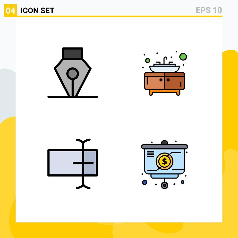 Set of 4 Commercial Filledline Flat Colors pack for ink presentation bathroom cursor chart Editable Vector Design Elements