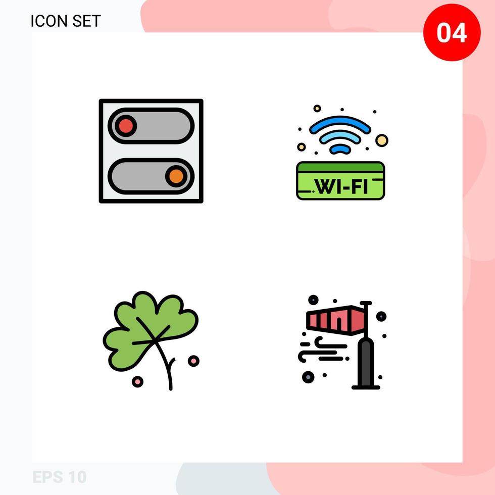 Group of 4 Filledline Flat Colors Signs and Symbols for preferences flower public sign wifi air Editable Vector Design Elements