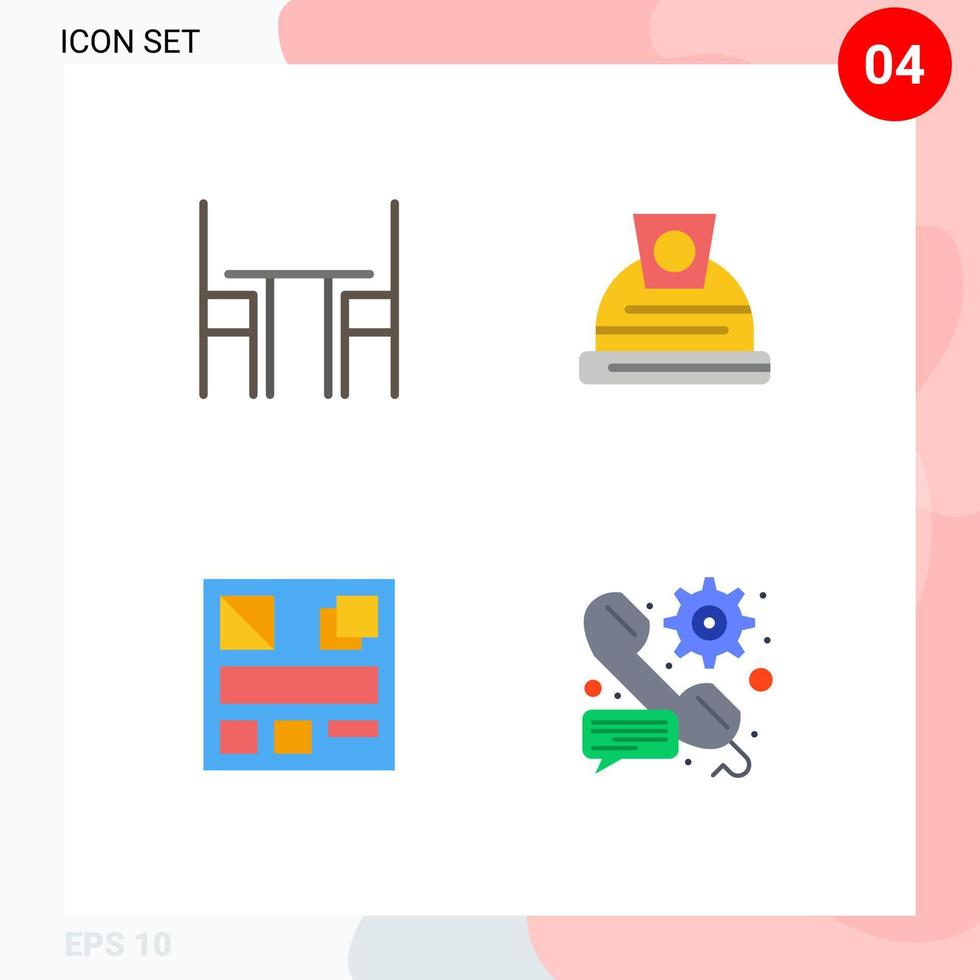 conjunto de 4 iconos planos vectoriales en la cuadrícula para la construcción interior de la maqueta de la silla llamada elementos de diseño vectorial editables vector