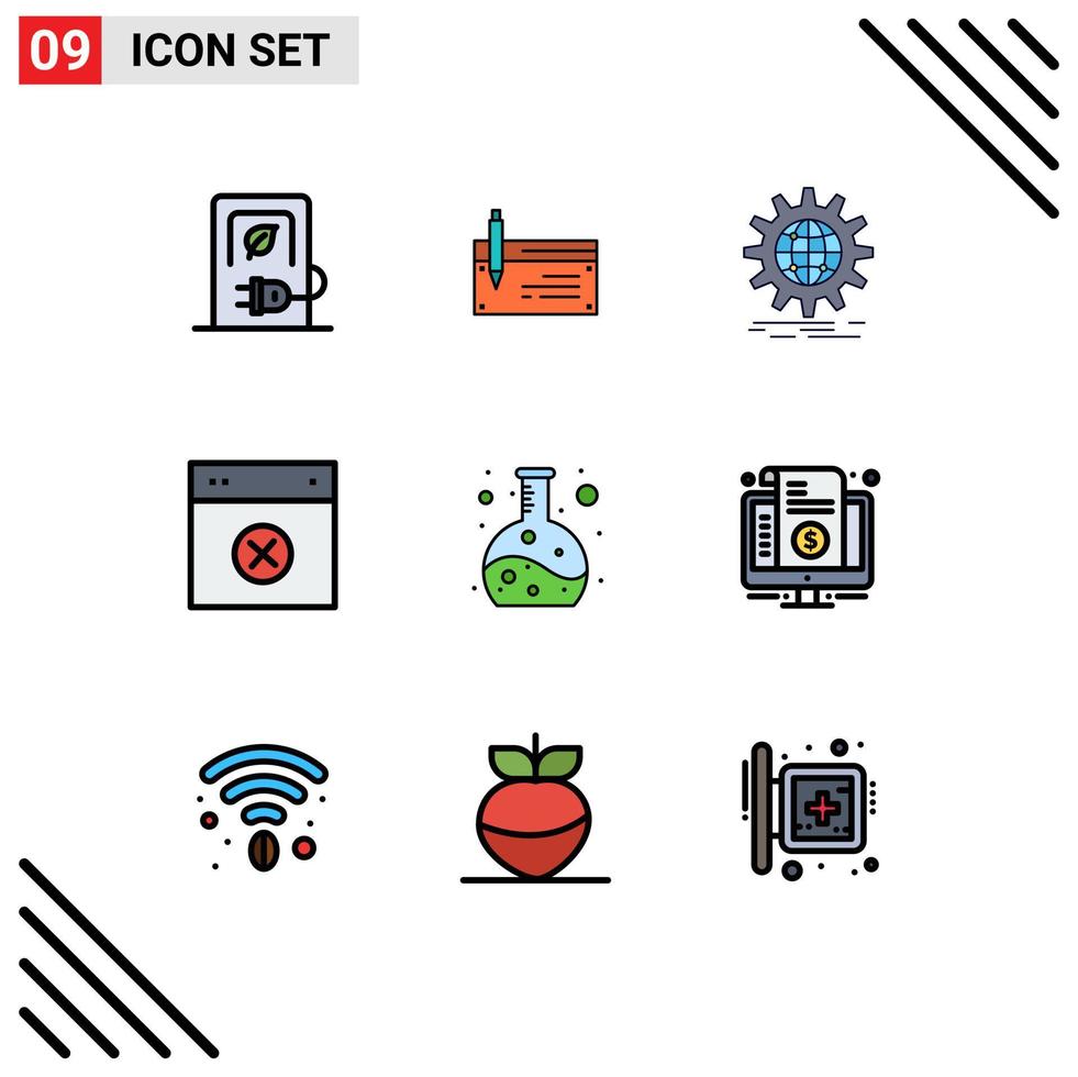 9 User Interface Filledline Flat Color Pack of modern Signs and Symbols of cancel world wide banking globe international Editable Vector Design Elements