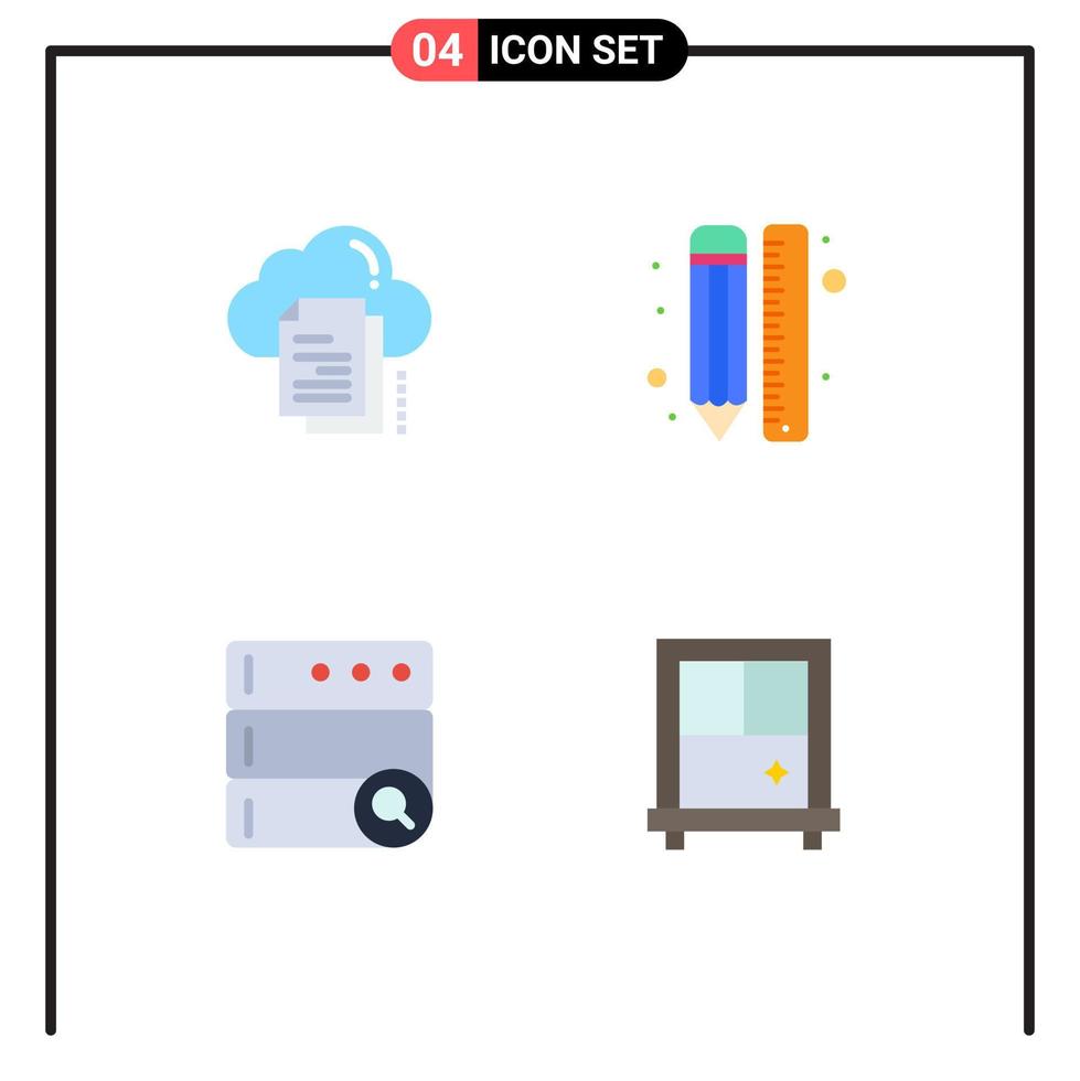 4 User Interface Flat Icon Pack of modern Signs and Symbols of data design cloud draw search Editable Vector Design Elements