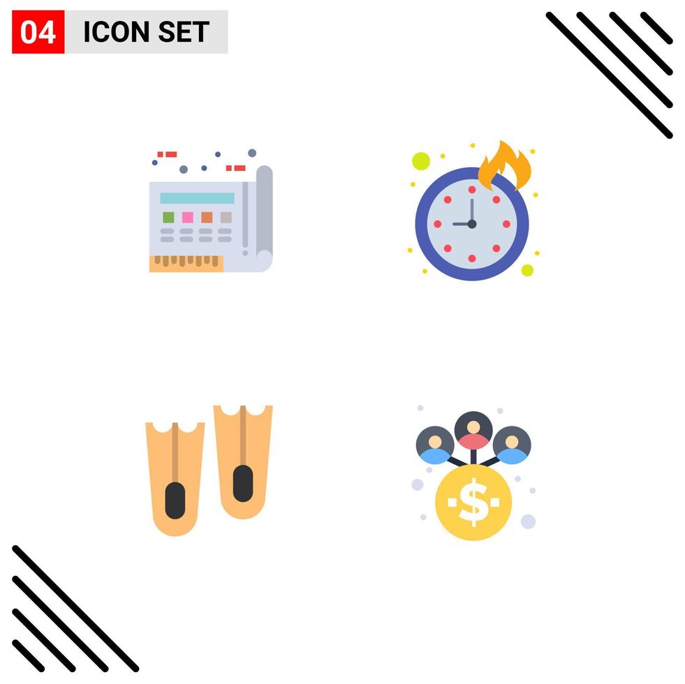 Editable Vector Line Pack of 4 Simple Flat Icons of blue flippers paper time business Editable Vector Design Elements