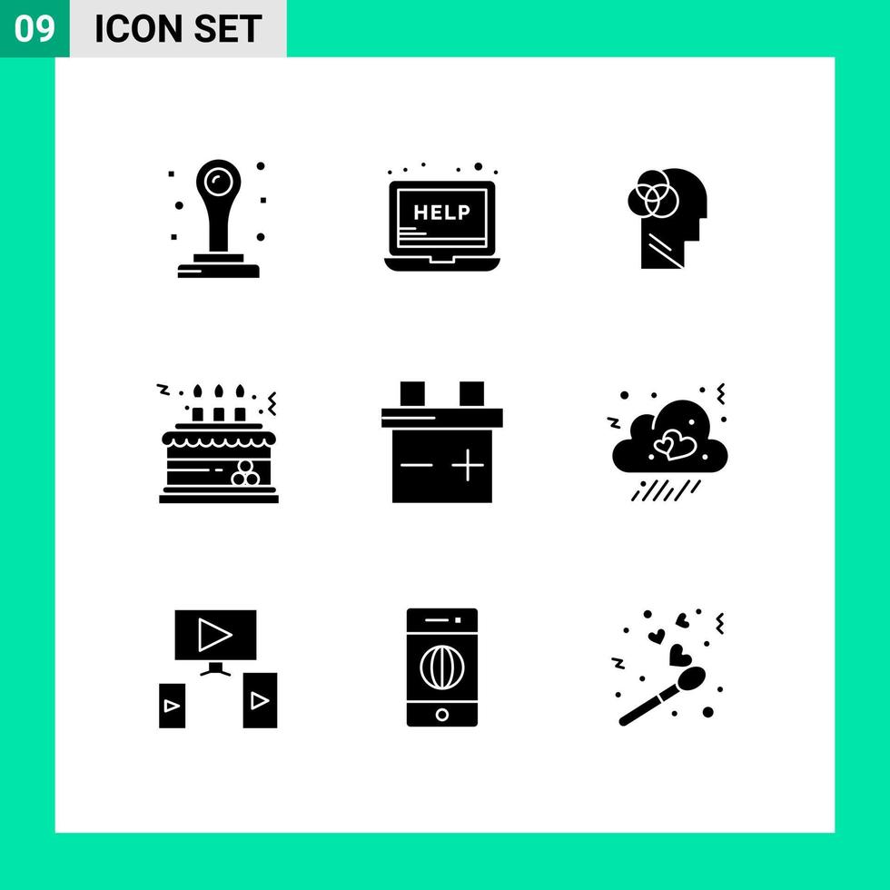 Set of 9 Modern UI Icons Symbols Signs for car gift human decoration cake Editable Vector Design Elements