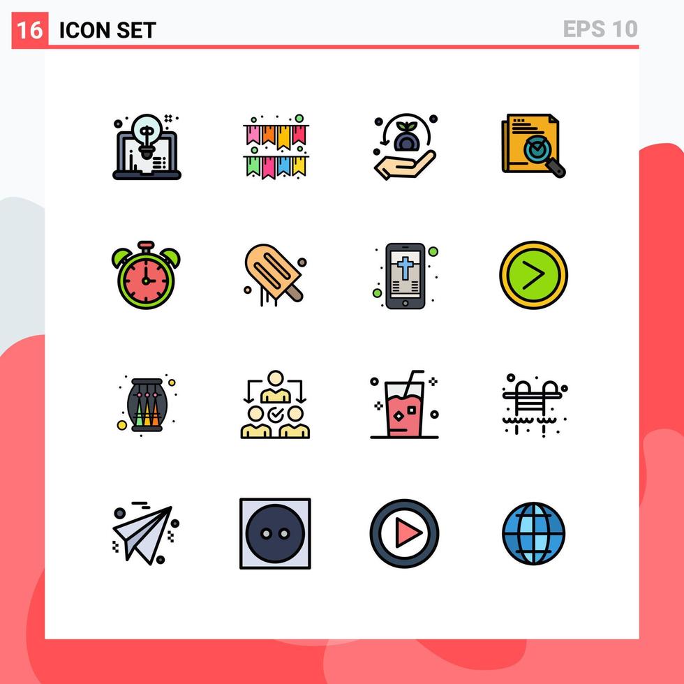 Pictogram Set of 16 Simple Flat Color Filled Lines of clock layout security page search search Editable Creative Vector Design Elements