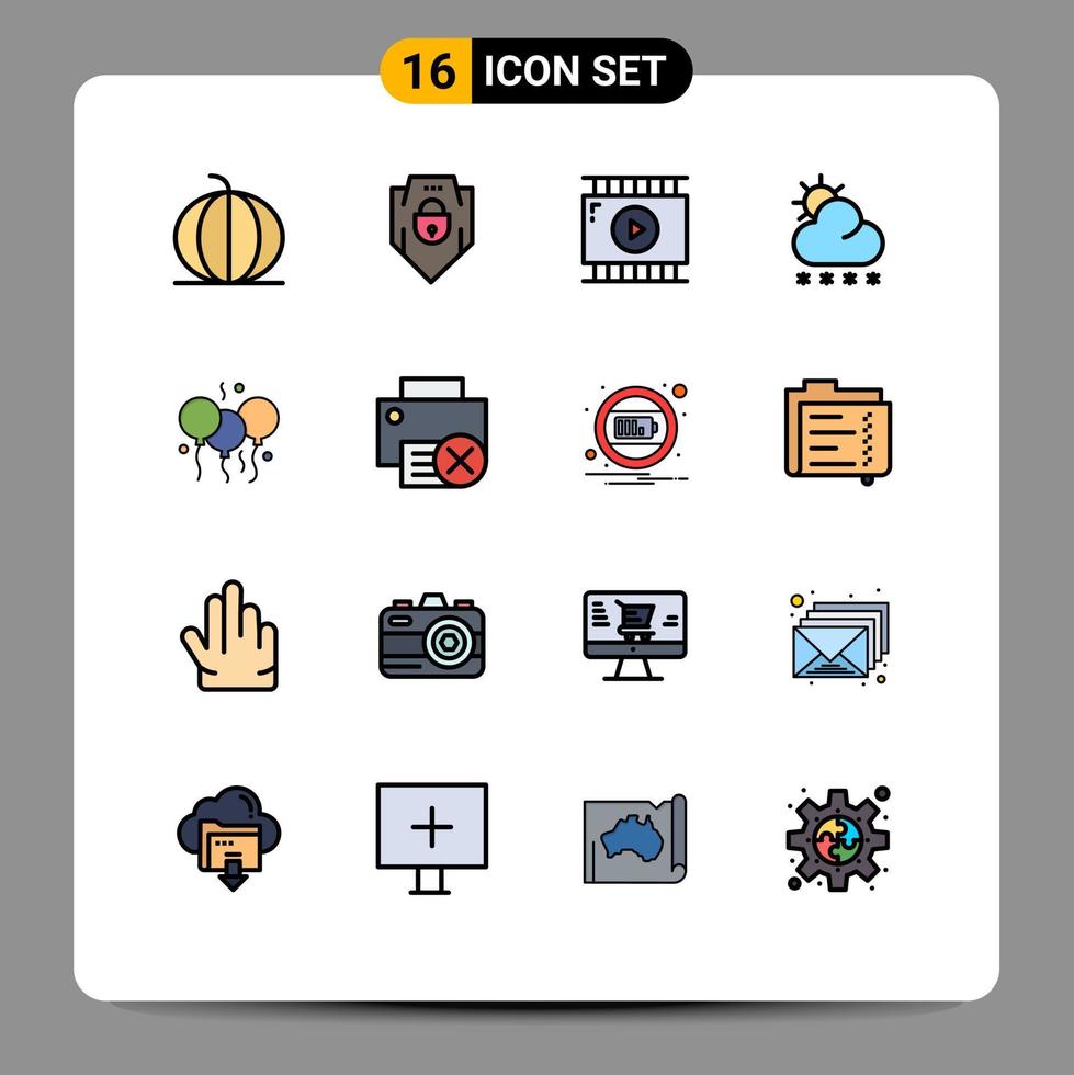 16 Creative Icons Modern Signs and Symbols of indian sun web security snow video design Editable Creative Vector Design Elements