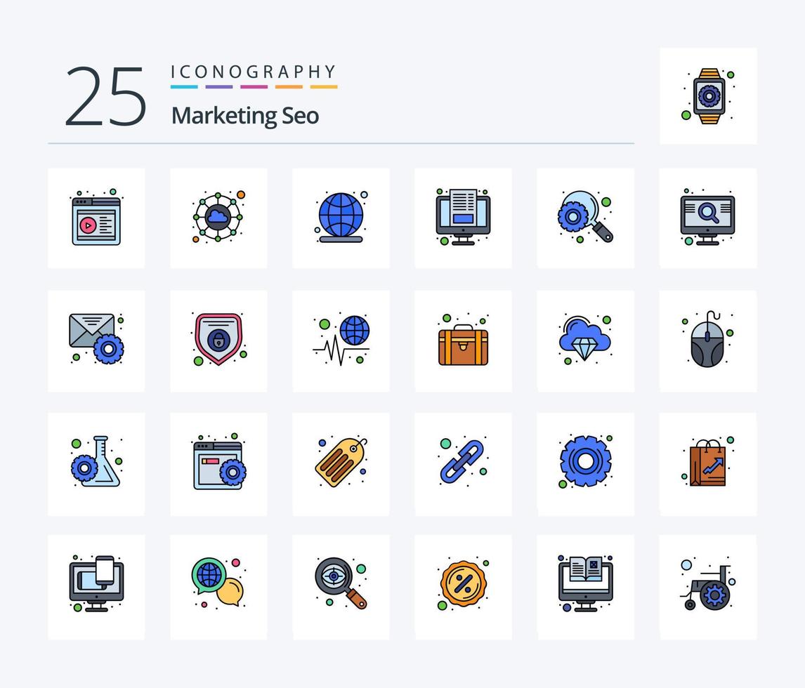 Marketing Seo 25 Line Filled icon pack including search. engine. global. screen. blog vector
