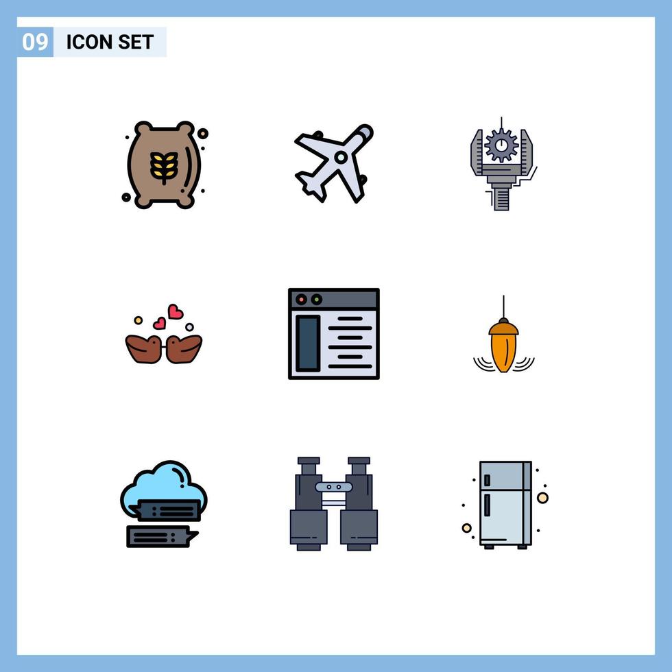 Filledline Flat Color Pack of 9 Universal Symbols of web couple automation love birds robotics Editable Vector Design Elements