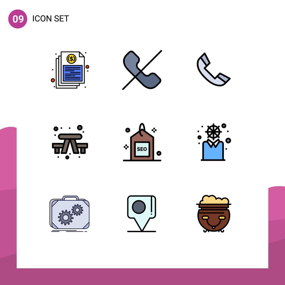 9 Thematic Vector Filledline Flat Colors and Editable Symbols of engine outdoor phone camping telephone Editable Vector Design Elements