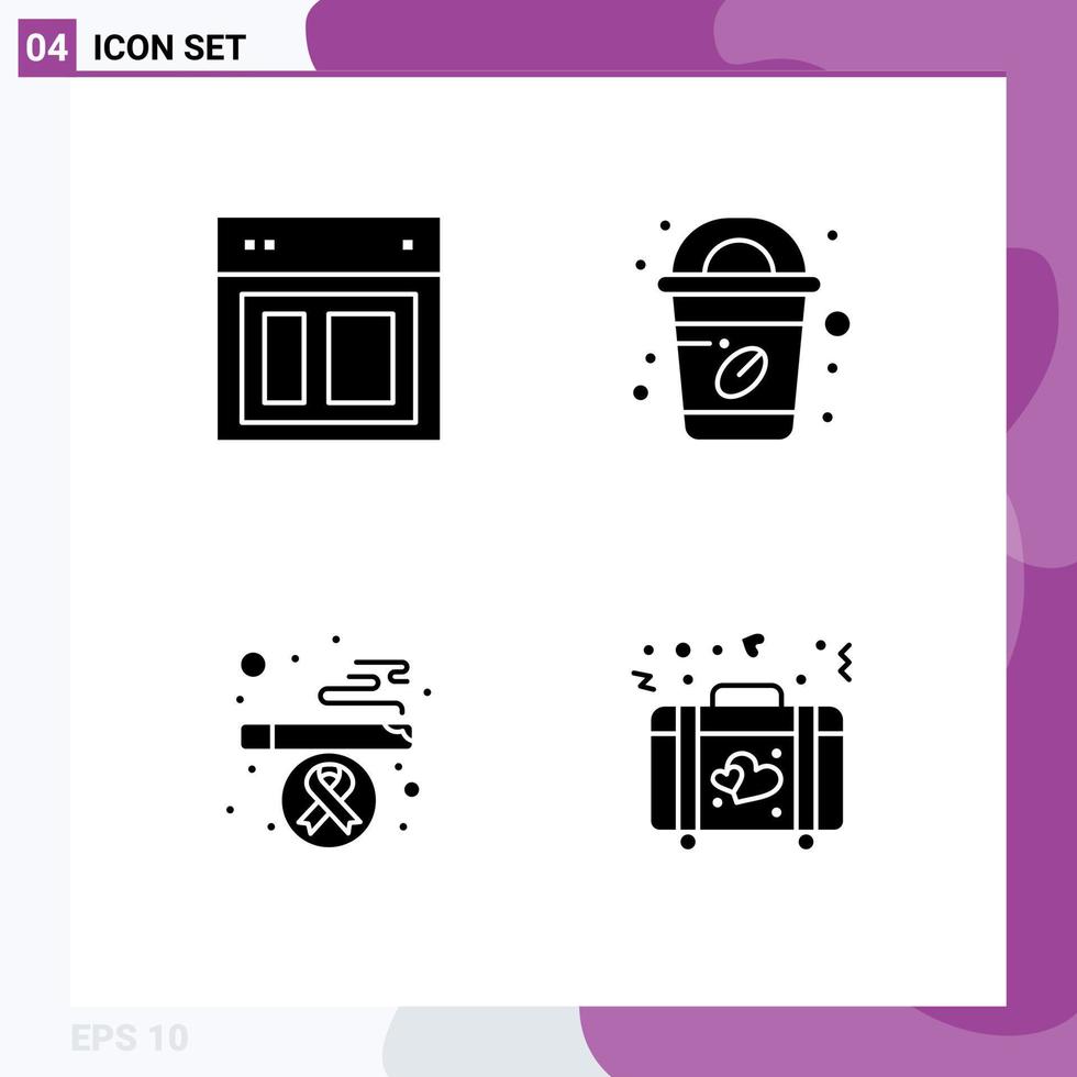 Group of 4 Solid Glyphs Signs and Symbols for design health web cup briefcase Editable Vector Design Elements