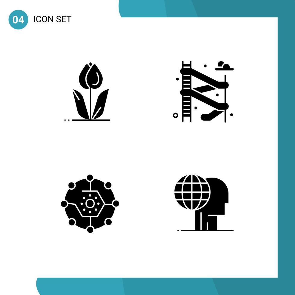 Group of 4 Solid Glyphs Signs and Symbols for flora computing share nature water network Editable Vector Design Elements