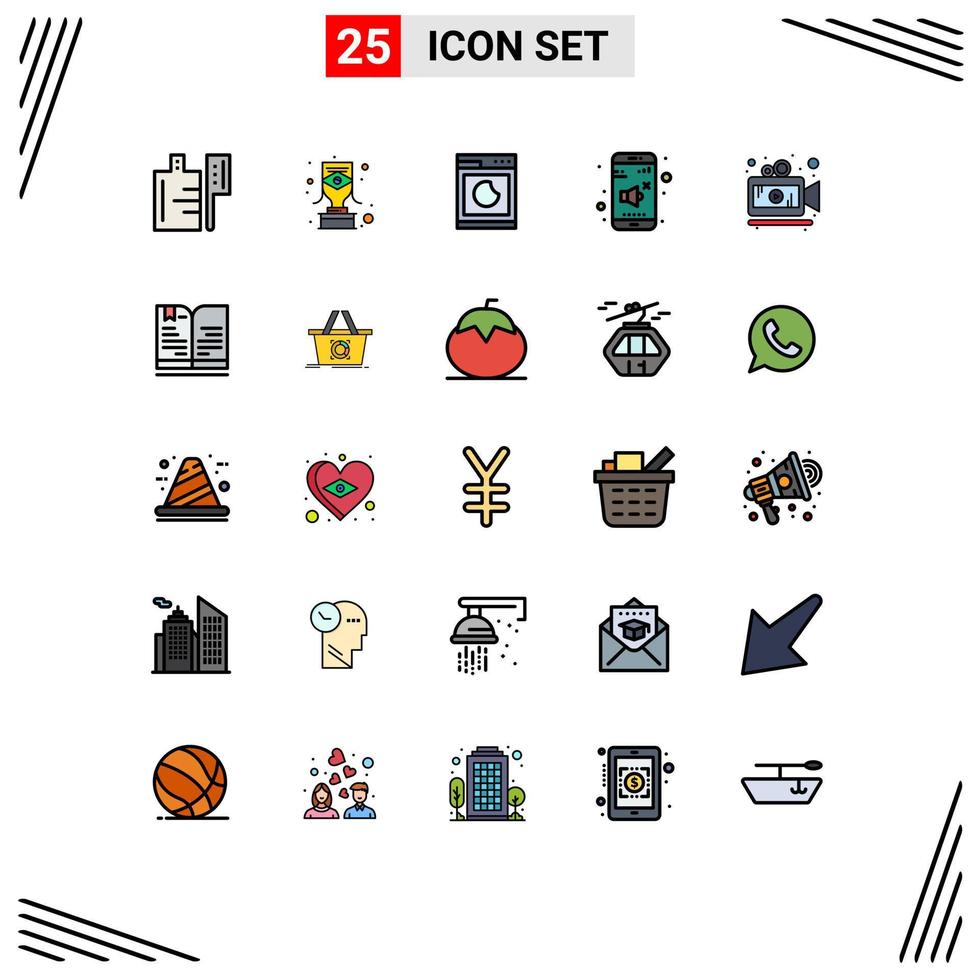 Mobile Interface Filled line Flat Color Set of 25 Pictograms of video camera machine control sound Editable Vector Design Elements