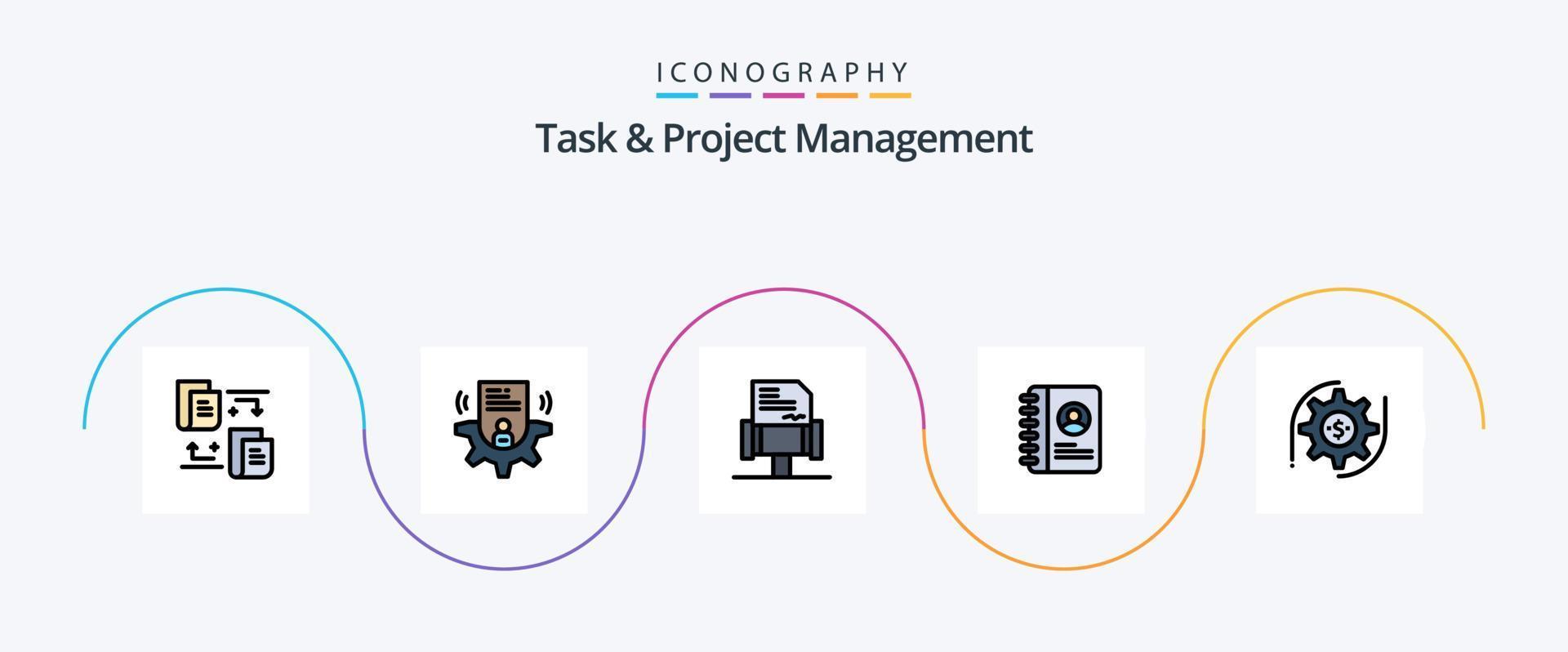 Task And Project Management Line Filled Flat 5 Icon Pack Including . dollar. law. setting. user vector