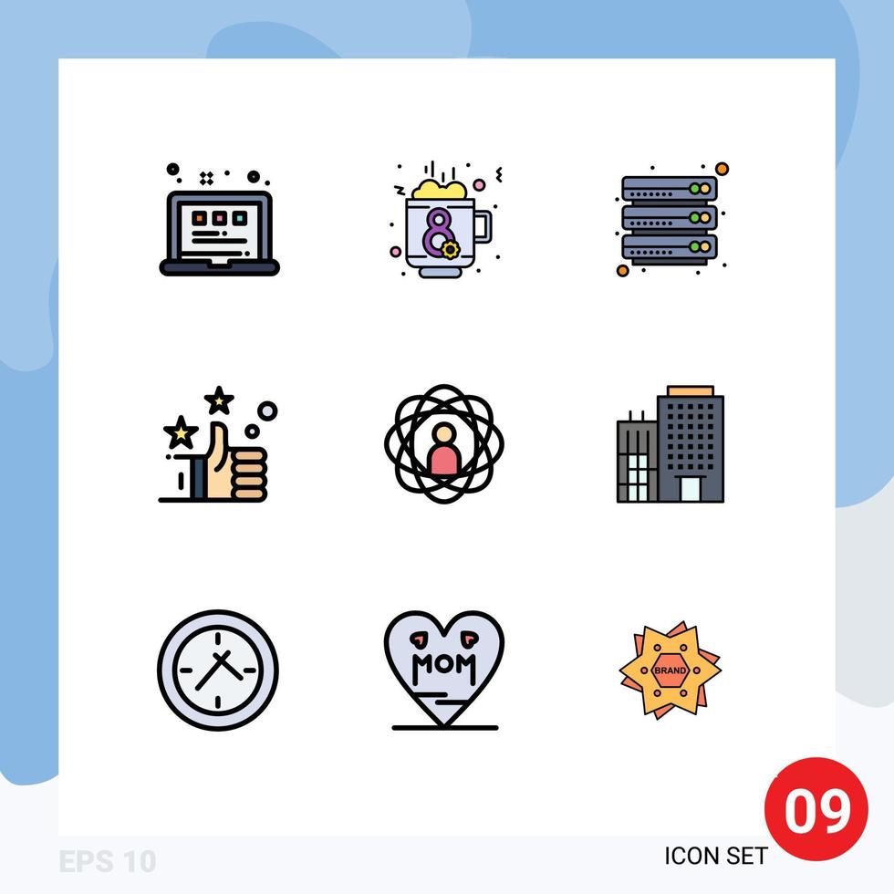 Mobile Interface Filledline Flat Color Set of 9 Pictograms of person abilities cloud like favorites Editable Vector Design Elements