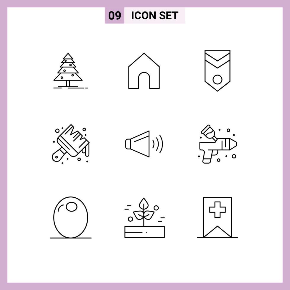 Modern Set of 9 Outlines and symbols such as speaker brush military paint art Editable Vector Design Elements