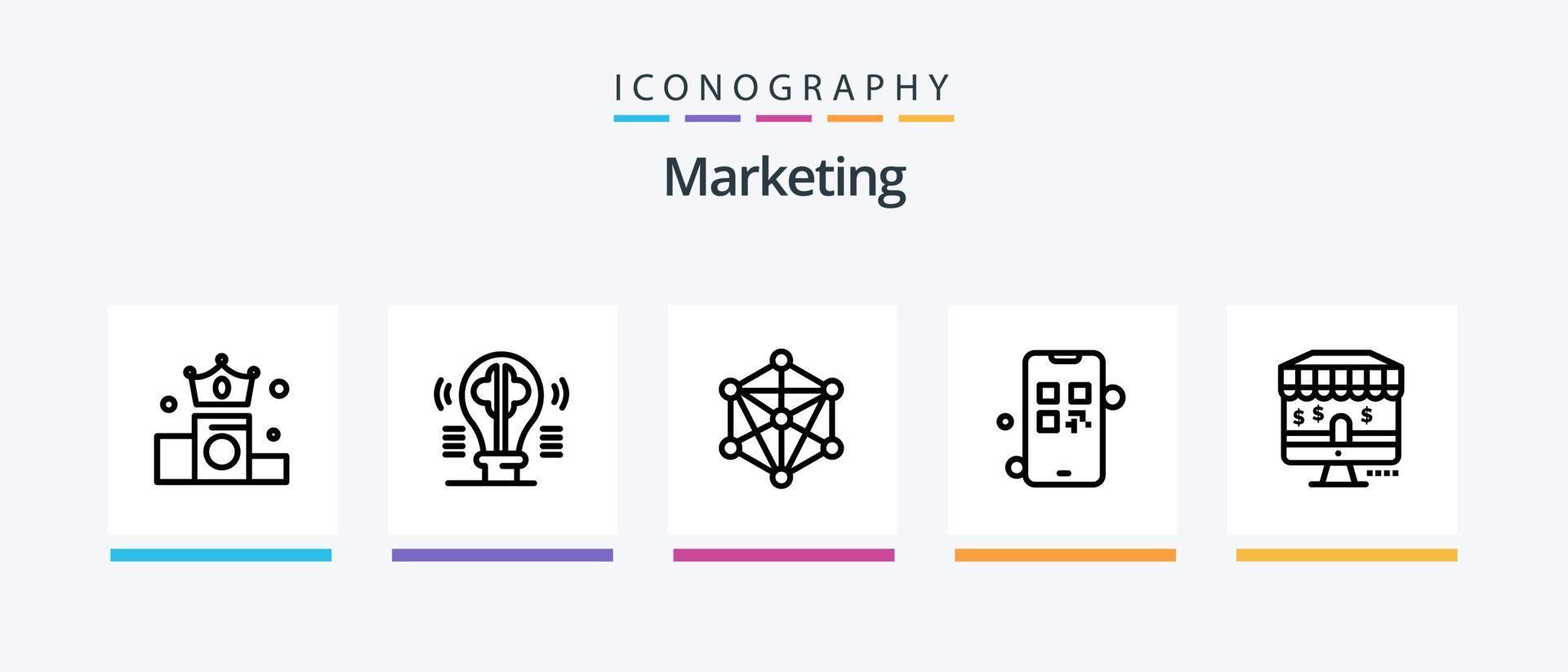paquete de iconos de la línea de marketing 5 que incluye aprendizaje. datos. explorar. marketing. dirección. diseño de iconos creativos vector