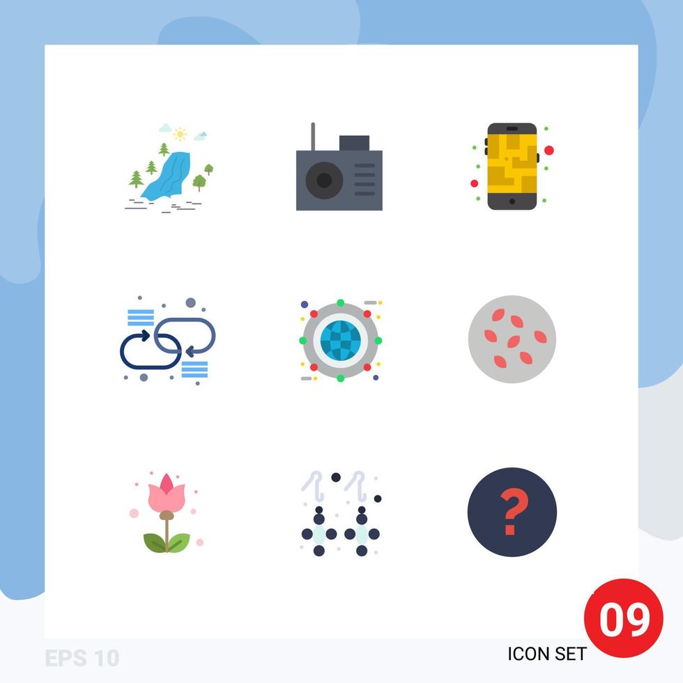 9 Flat Color concept for Websites Mobile and Apps box globe mobile network connection Editable Vector Design Elements