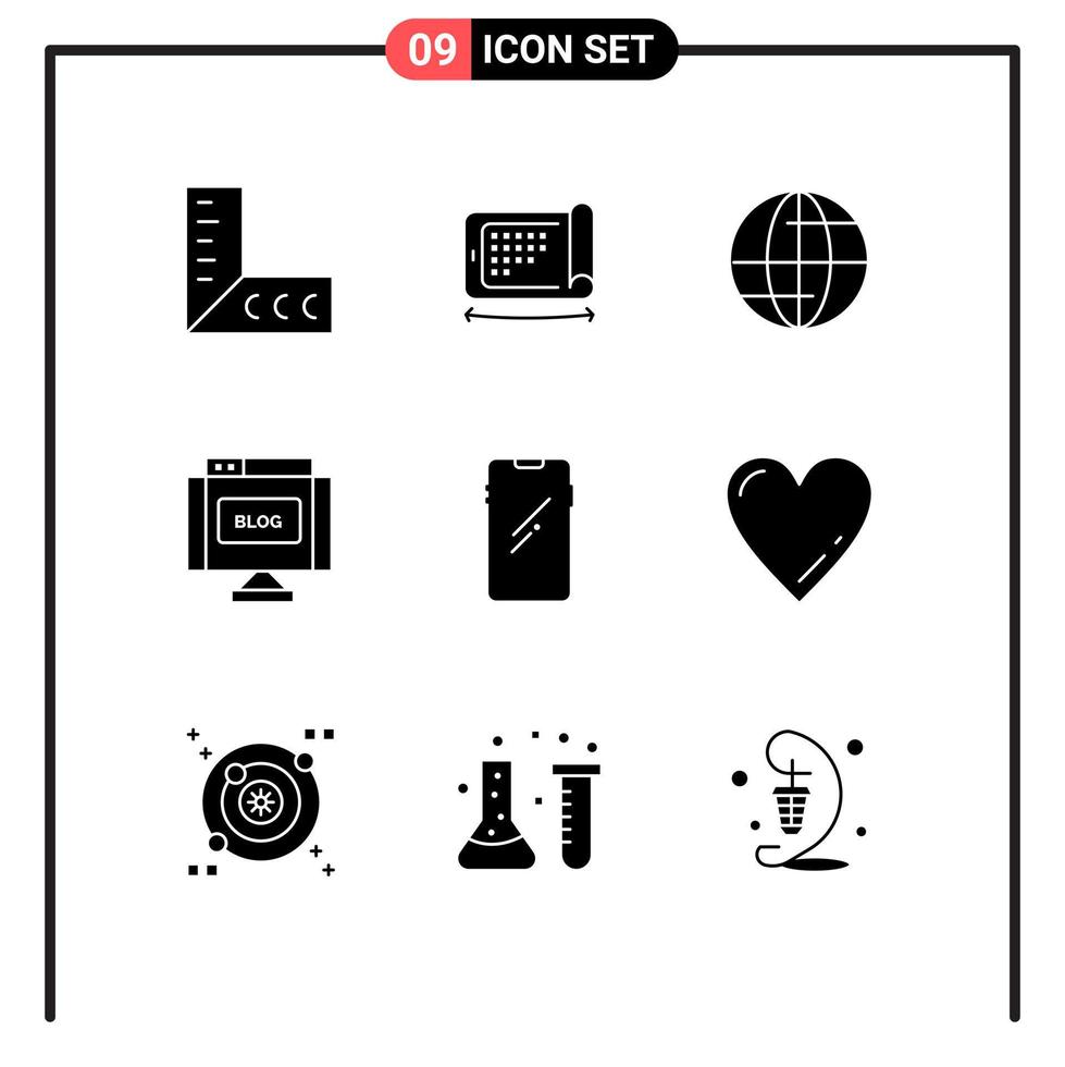 Modern Set of 9 Solid Glyphs and symbols such as huawei smart phone globe phone internet Editable Vector Design Elements